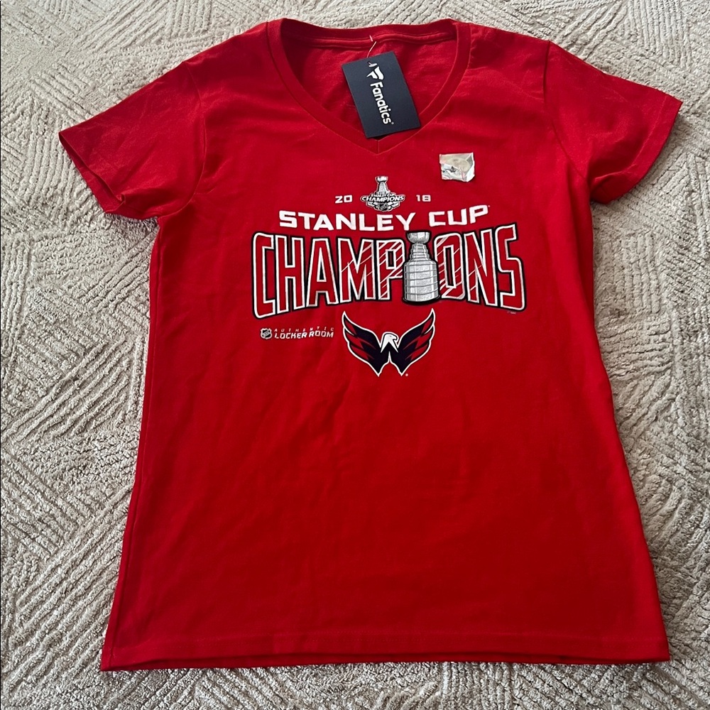 Women’s V-Neck 2018 Stanley Cup Champions Washington Capitals T-Shirt